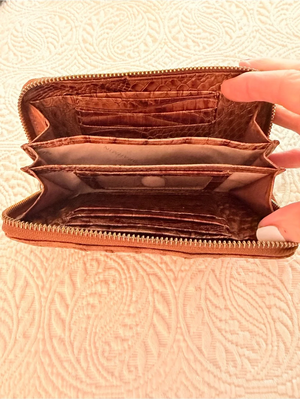 Brahmin Cognac Croc-Embossed Zip Around Wallet